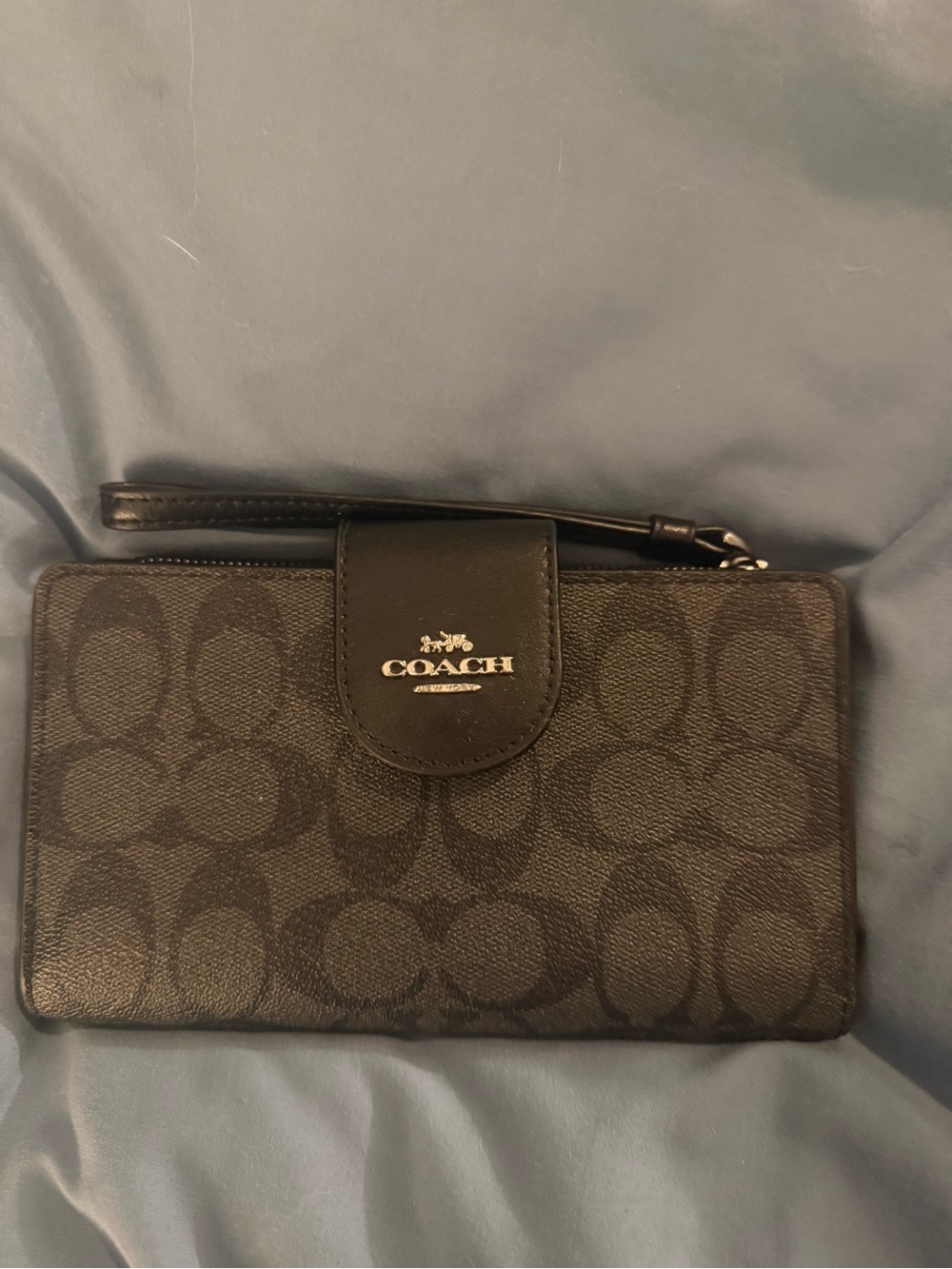 Coach Black Signature Wristlet Clutch with Logo Tab